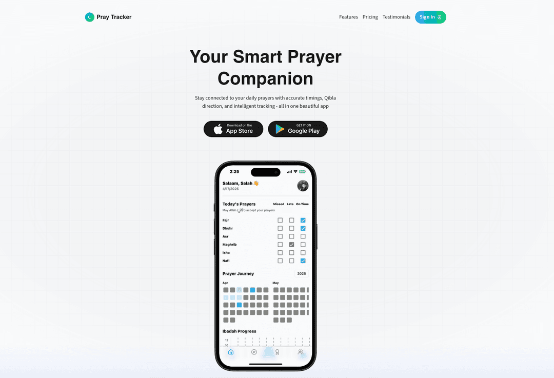 Pray Tracker mobile and web interfaces
